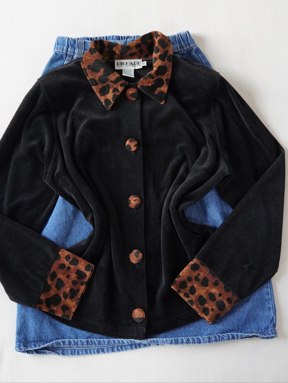 Richard & Company Leopard Trim Velour Jacket S Vintage